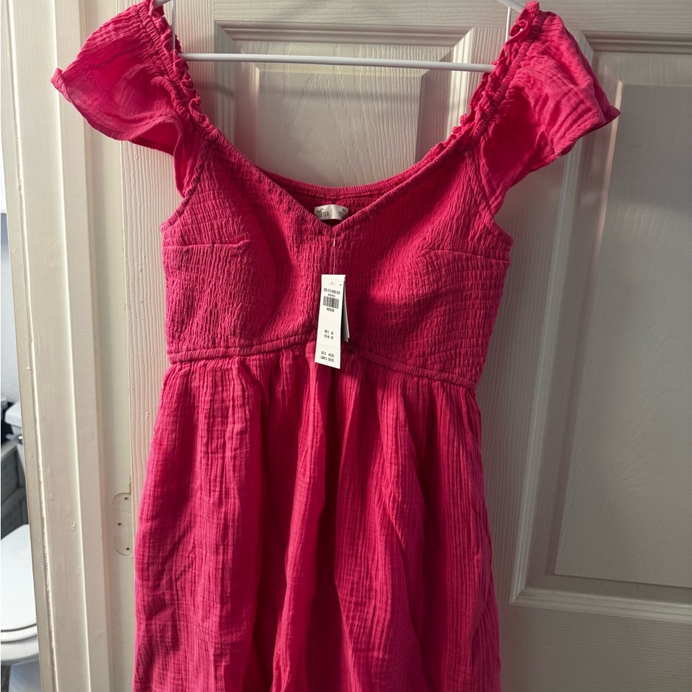 Hollister Bright Pink Smocked Sundress with Ruffle Cap Sleeves